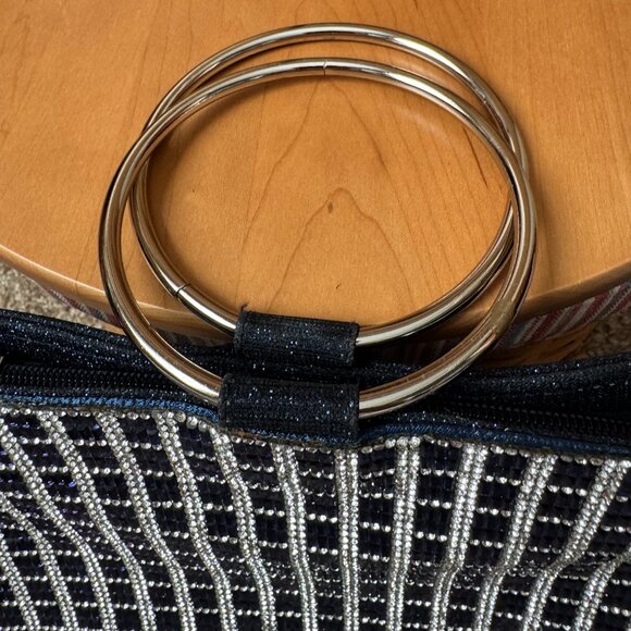 Nina Sandia Blue & Diamond Crystal Embellished Evening Bag w/Silver Rings Handle - Picture 3 of 16